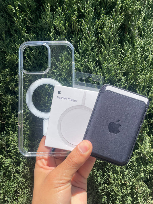 Promoción 8. Funda MagSafe Transparente/Cargador MagSafe/Tarjetero Seda FineWooven