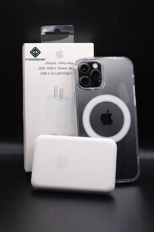 Promoción 1. Funda MagSafe Transparente/Batería MagSafe/Cargador 20W