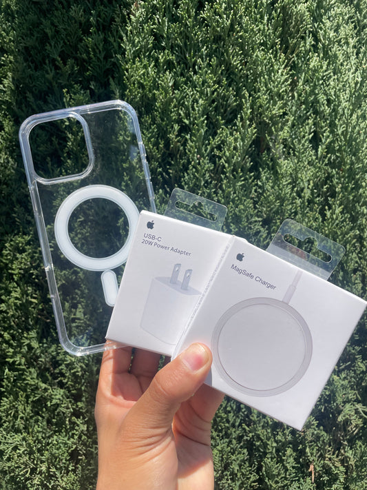 Promoción 10. Funda MagSafe Transparente/Cargador MagSafe/ Cubo 20W